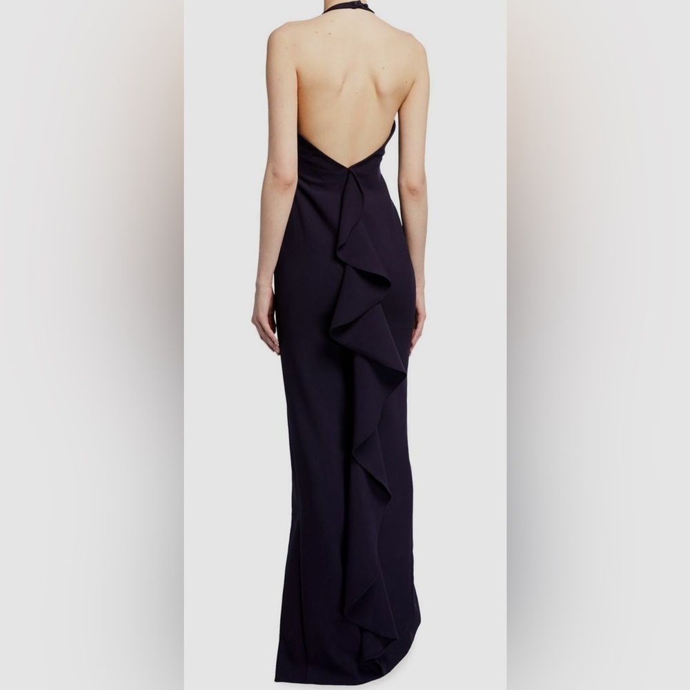 LIKELY - Ferris Ruffle Halter Gown (Navy size 0)